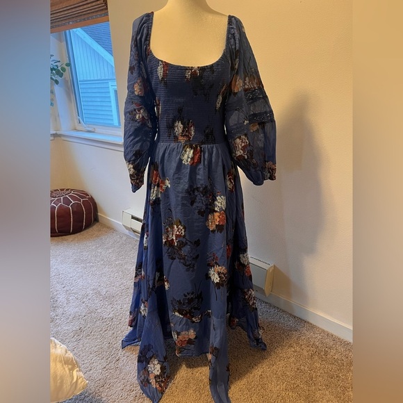 Free People Blue Floral Maxi Dress, Worn Once, Size S - Picture 2 of 9